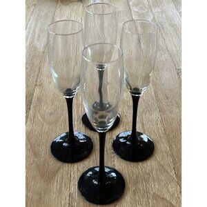 Set 4 Luminarc BLACK STEM CHAMPAGNE FLUTE France Wine Glasses